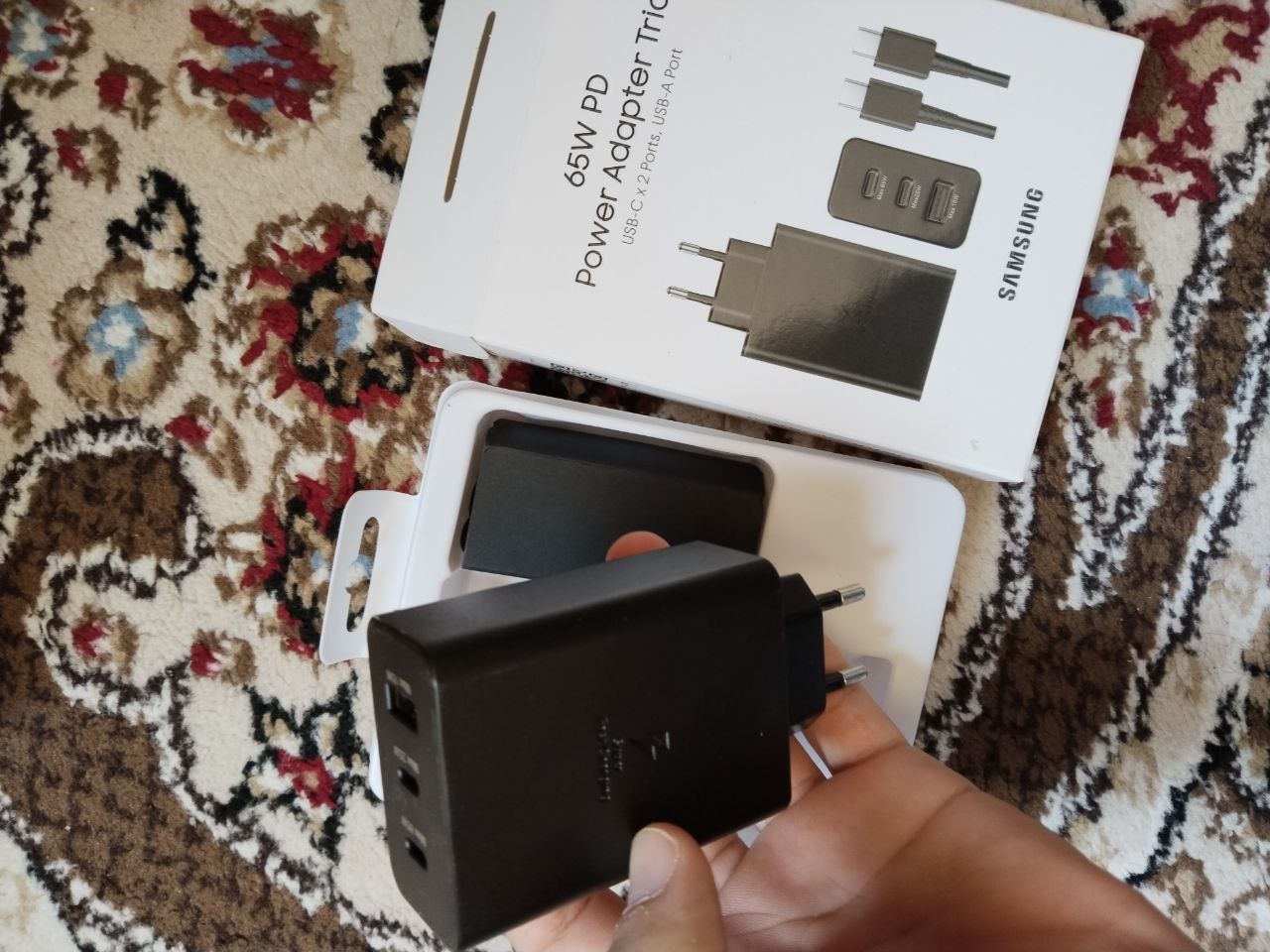 Samsung 65W PD adapter, USB-C tezkor zaryadlovchi, samsung zaryadchik, kabel bilan