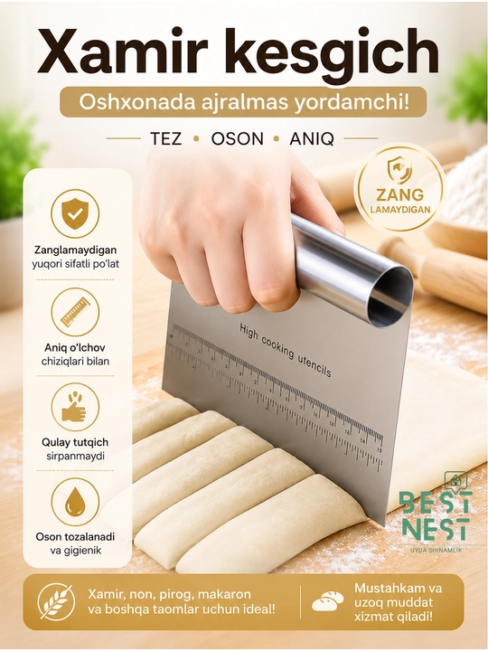 Xamirni kesish uchun metall spatula - 