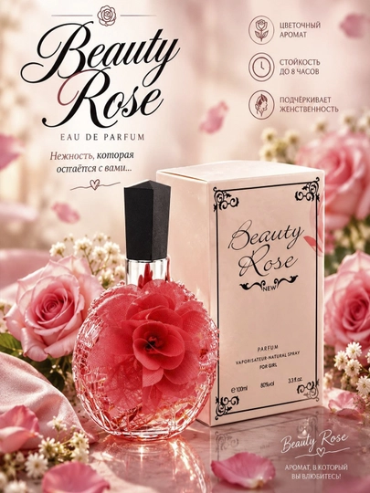 Beauty Rose atiri, Ayollar uchun parfum, 100 ml atir - 