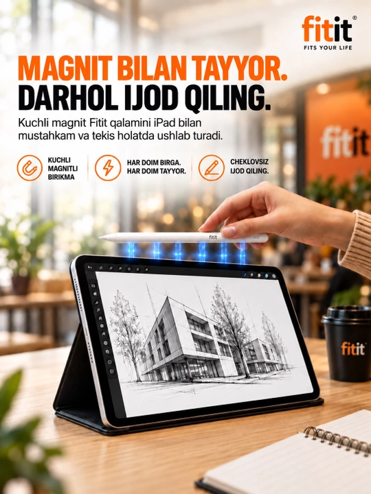 IPad uchun simsiz stilus-ruchkaUSB-C quvatlash moslamasi,magnit mahkamlagich va aniq yozuv