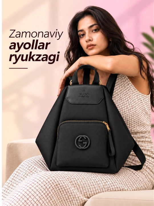 Ayollar ryukzagi, old fermuarli cho‘ntak va yuqori tutqichli