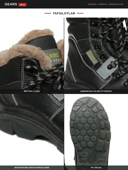 GDS110 GEARS S3 SRC CI mo‘ynali (issiq) charm maxsus poyabzali