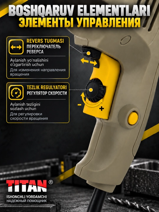TITAN elektr drel 530 W 10 mm 0 2800 ayl min
