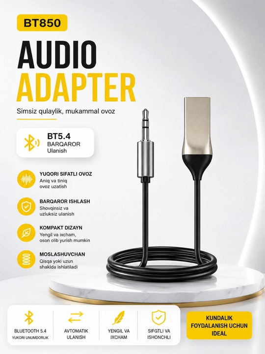 BT850 Bluetooth аудио адаптер AUX 3.5 мм для автомобиля и домашней аудиосистемы - 