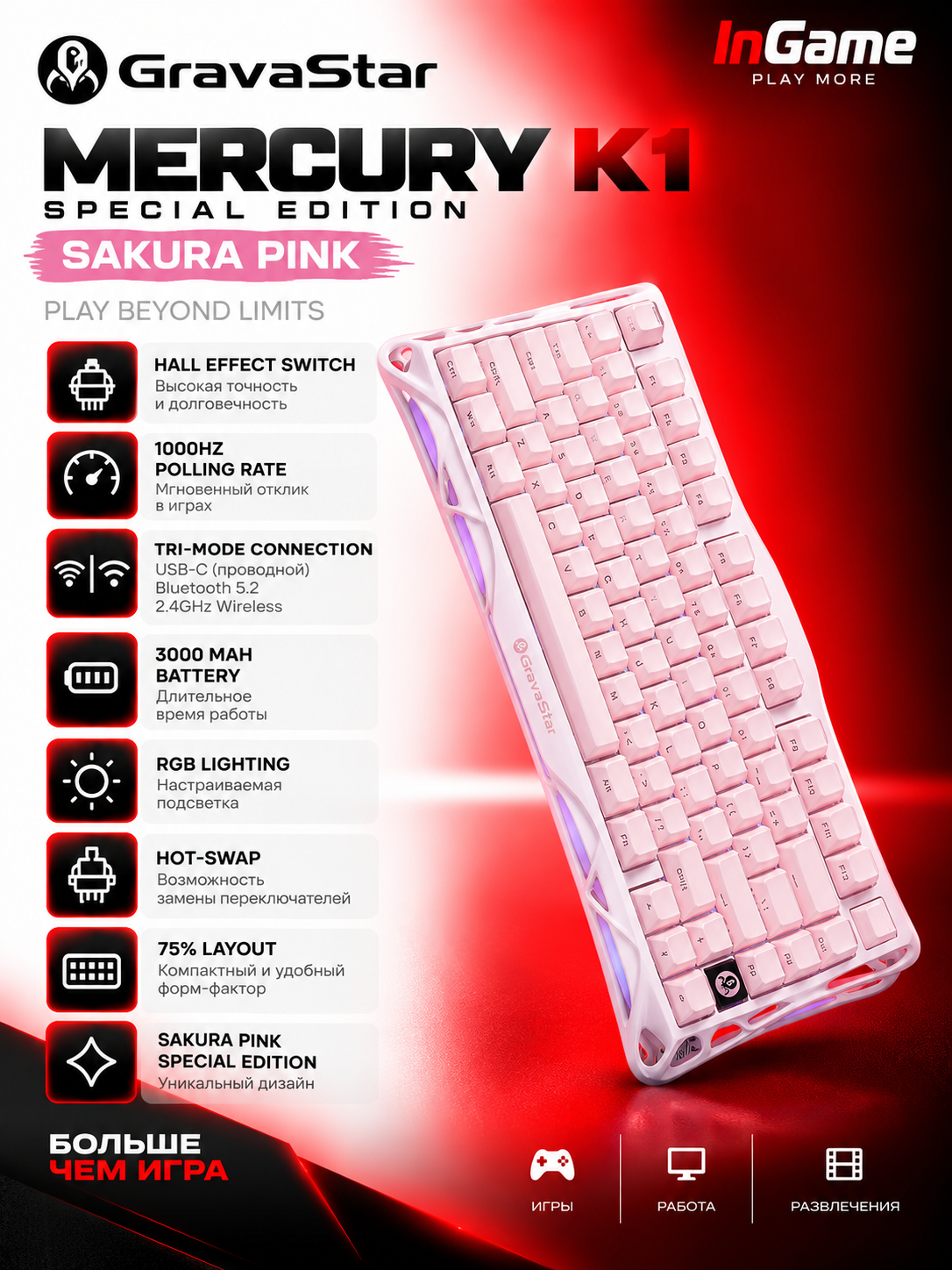 GravaStar Mercury K1 Maxsus nashr (Sakura Pink) - 