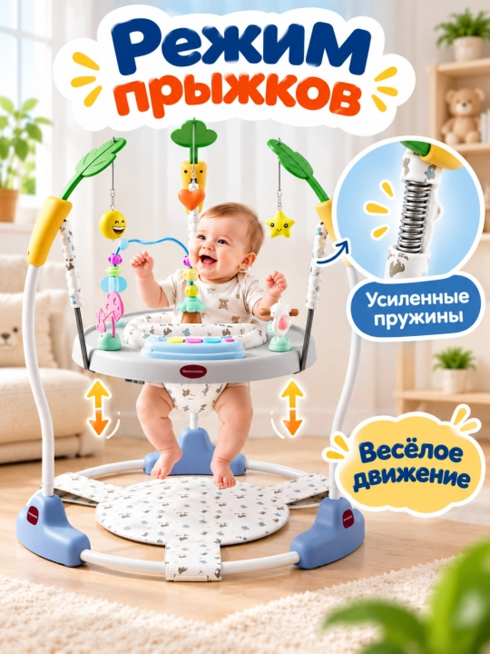 Игровой центр-прыгунки для малышей 6+ мес, 360° сиденье, музыка и игрушки