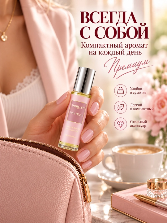 Ayollar uchun moyli atir Pink Blush 10 ml, roll-on parfyum, shirin gulli-mevali hid