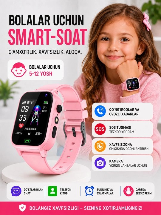 Smartbarry SIM-kartali aqlli telefon soat bolalar uchun, maktab soat kamerali smart watch - 