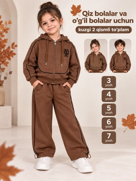 Bolalar uchun sport kostyumi, qish va kuzgi komplekt 3-7 yoshgacha qizlarga, Хitoy
