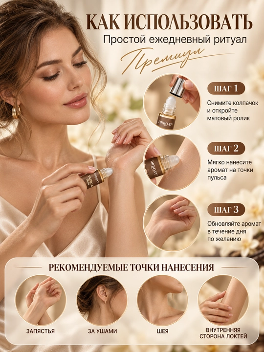 Ayollar roll-on atiri Vanilla Skin 10 ml, shirin vanilli va yog‘ochsimon hid