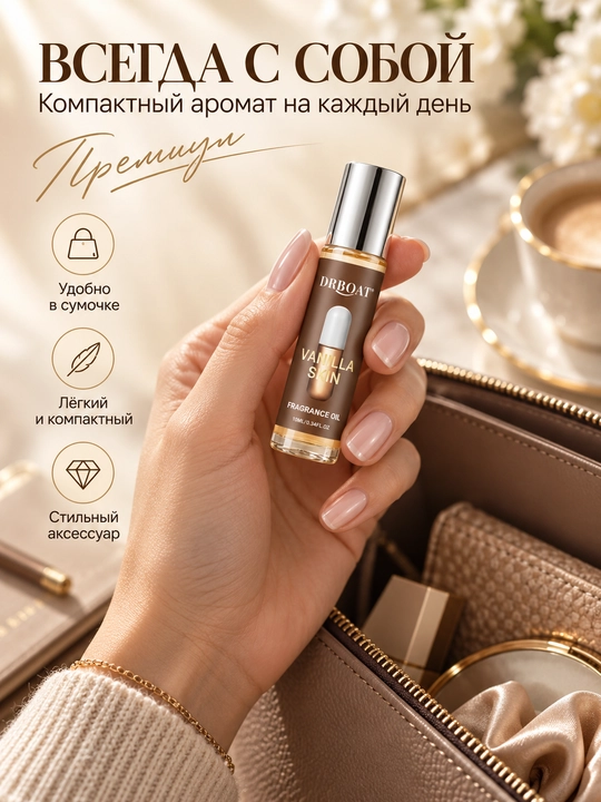 Ayollar roll-on atiri Vanilla Skin 10 ml, shirin vanilli va yog‘ochsimon hid