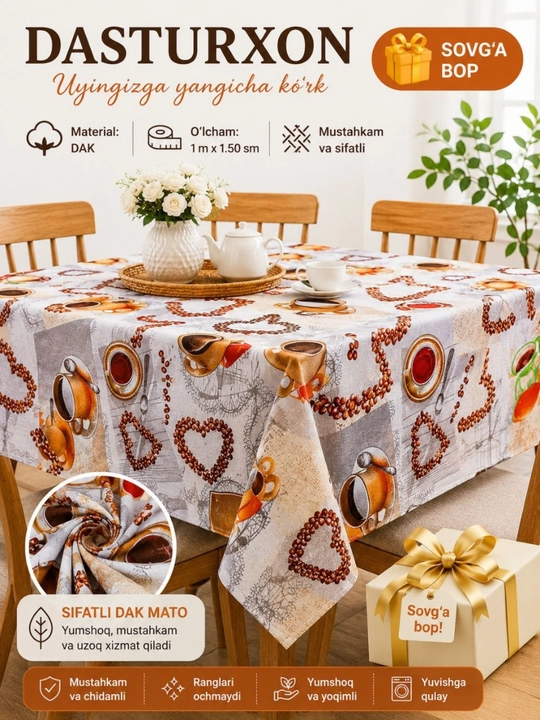 Dasturxon, oshxona uchun dasturxon kir olmaydigan dasturxon