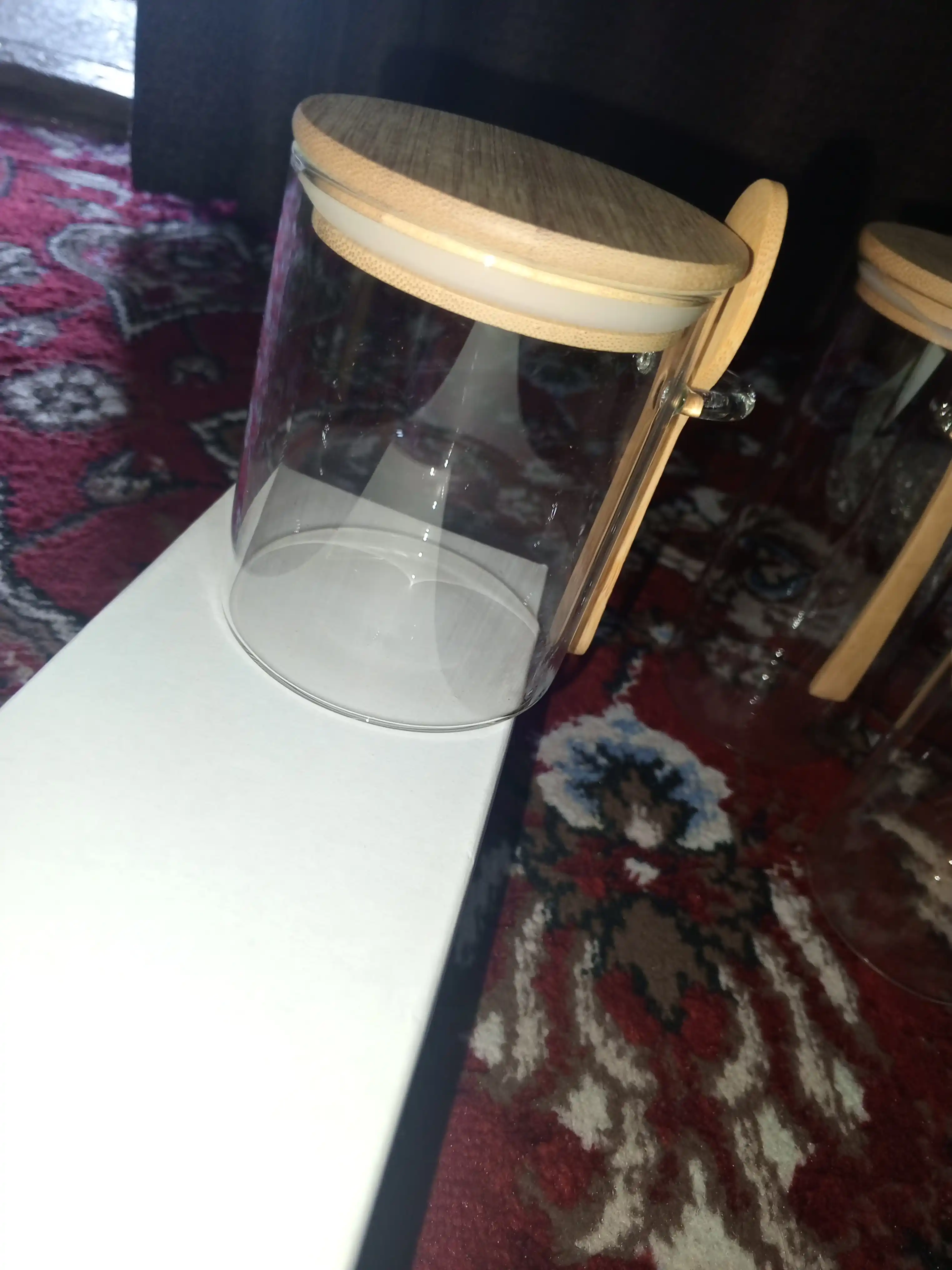 Shisha idish, quruq mahsulotlar uchun, germetik, 600–1200 ml, qoshiq bilan to‘plamda