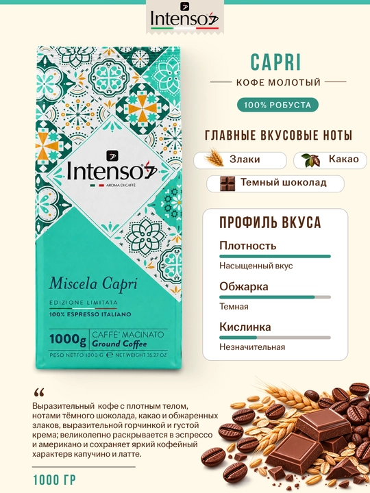 Кофе молотый Intenso Capri 100% робуста 1 кг