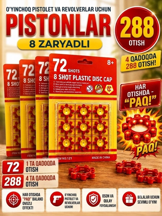 O'yinchoq qurollar uchun 8 zaryadli pistonlar, 72 ta o'q to'plami - 