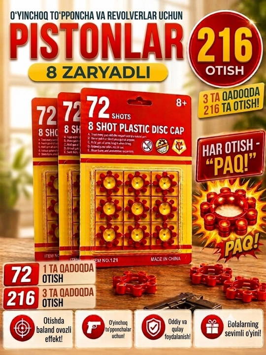 O'yinchoq qurollar uchun 8 zaryadli pistonlar, 72 ta o'q to'plami - 