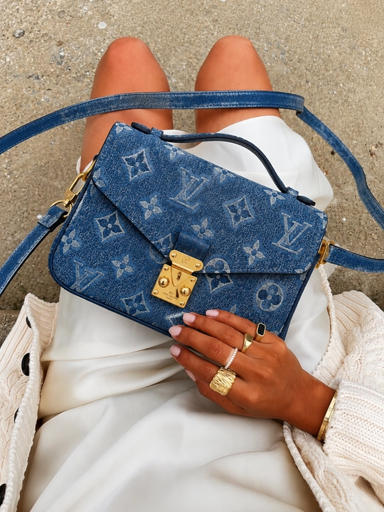 Женская сумка с надписью Louis Vuitton Pochette Métis, деним - 