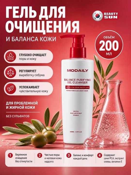 Terini tozalash va muvozanatni saqlash uchun gel, Modaily, Balance Purifying Gel Cleanser, 200 ml