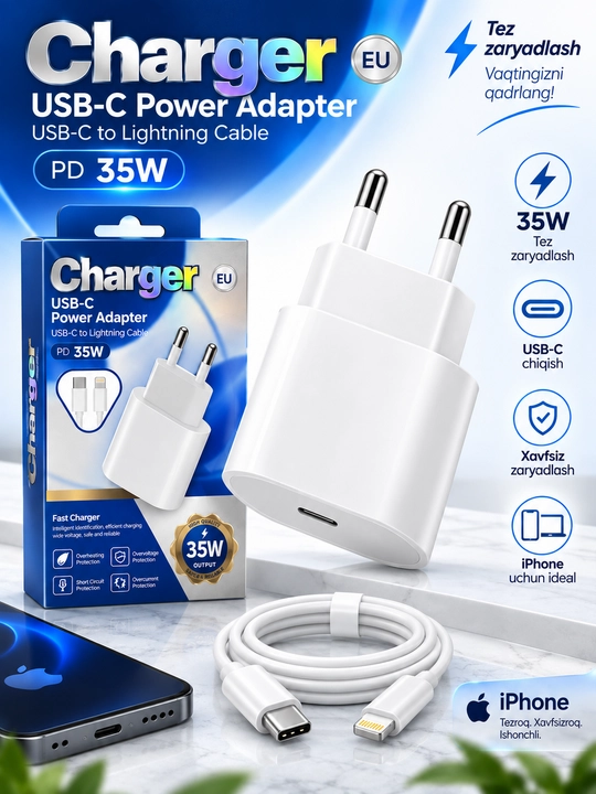 Сетевой адаптер USB-C 35W + кабель USB-C to Lightning для iPhone - 