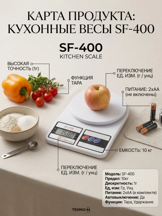 Кухонные электронные весы SF-400 до 10 кг с точностью 1 г - 