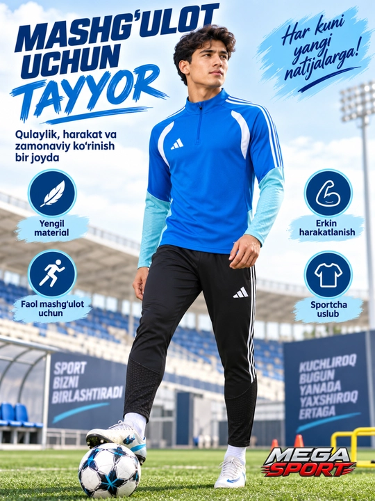 Adidas erkaklar sport kiyimi dvoyka, ikki qismli komplekt, futbol va mashg‘ulot uchun