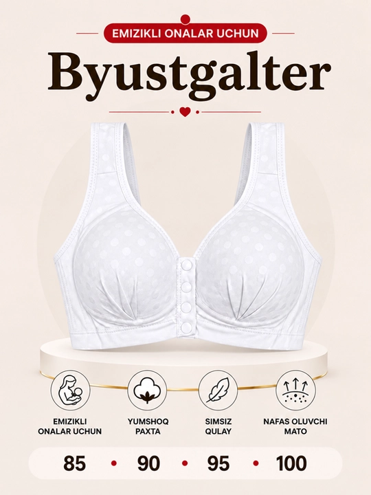Emizikli onalar uchun paxtali byustgalter, simsiz, oldi tugmali ,xb 90-95-100-105 - 
