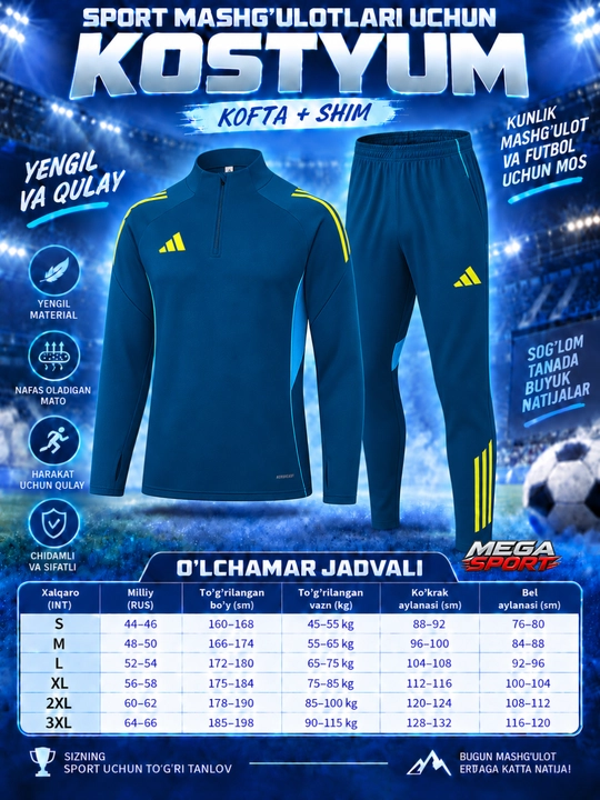 Мужской спортивный комплект Adidas из двух предметов для футбола и тренировок - 