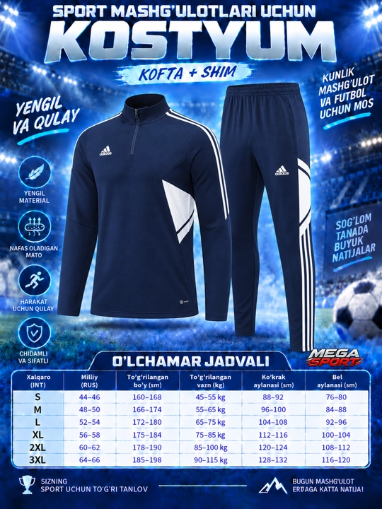 Мужской спортивный комплект Adidas из двух предметов для футбола и тренировок - 