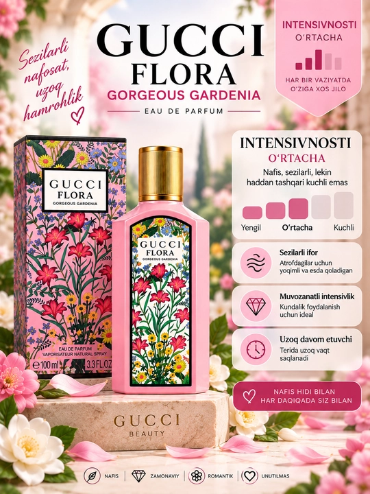 Gucci Flora Gorgeous Gardenia Eau de Parfum, парфюмерная вода для женщин, 100 мл