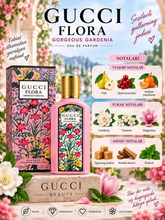 Gucci Flora Gorgeous Gardenia Eau de Parfum, парфюмерная вода для женщин, 100 мл