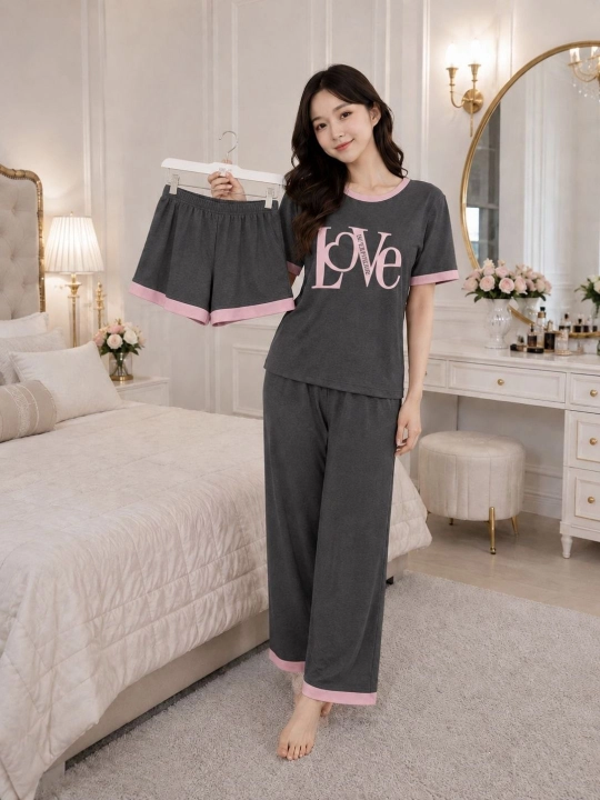 Ayollar uchun pijama 3ta 1da,uy kiyimi, tungi kiyim, sho'rtik mayka, shimli pijama - 