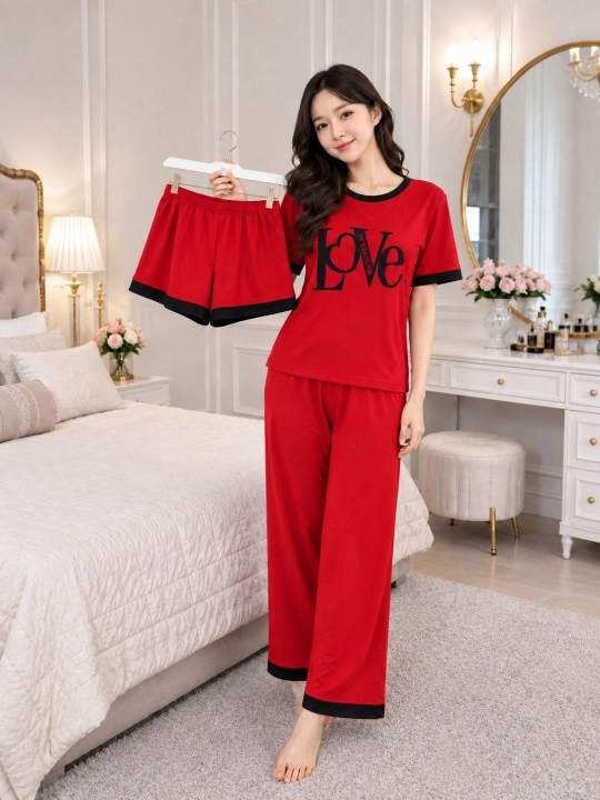Ayollar uchun pijama 3ta 1da,uy kiyimi, tungi kiyim, sho'rtik mayka, shimli pijama - 