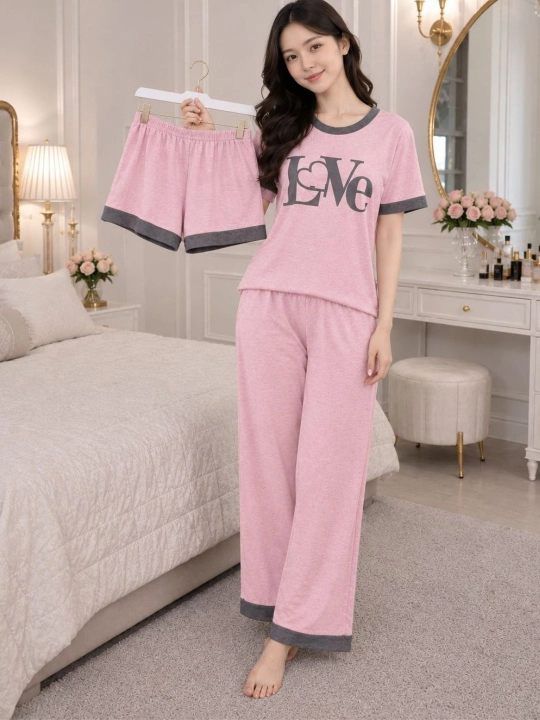 Ayollar uchun pijama 3ta 1da,uy kiyimi, tungi kiyim, sho'rtik mayka, shimli pijama - 