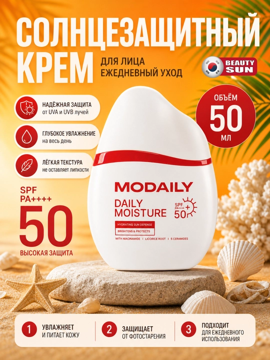 Quyoshdan himoya qiluvchi krem SPF, Modaily, Daily Moisture SPF PA++++ 50, 50 ml