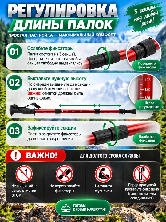 Палки для скандинавской ходьбы и трекинга, телескопические