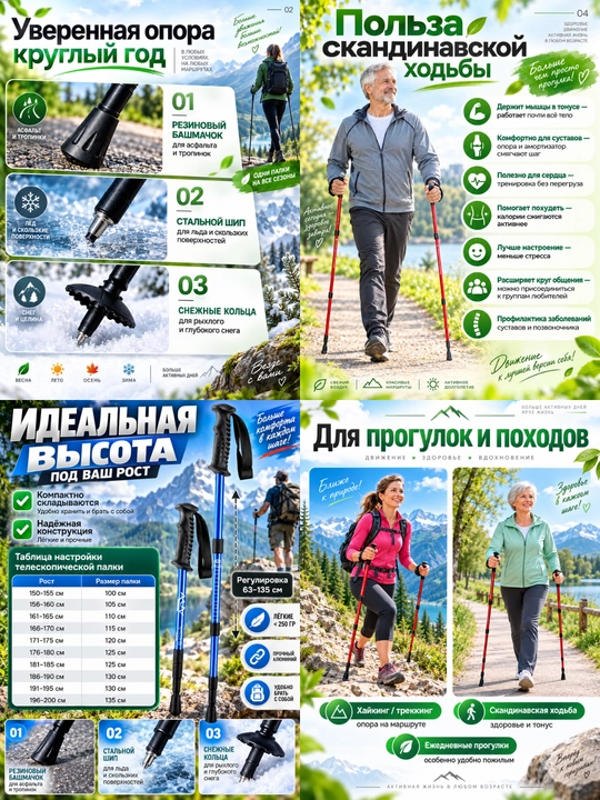 Палки для скандинавской ходьбы и трекинга, телескопические