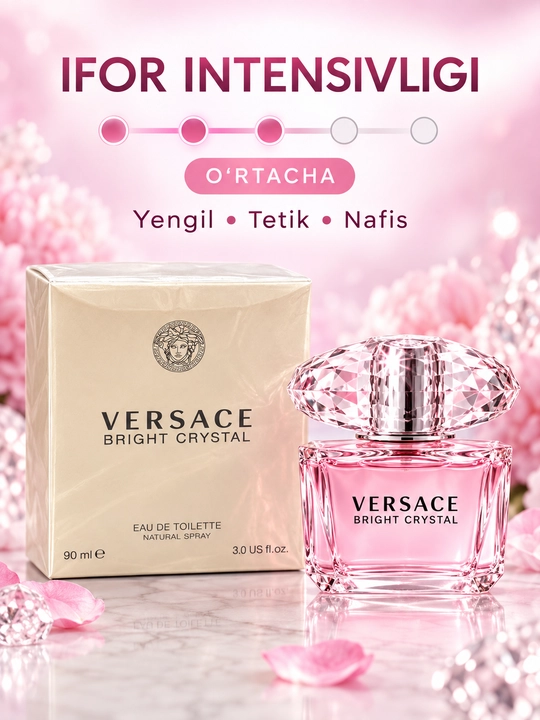 Ayollar uchun Versace Bright Crystal xushboylangan suvi, 90 ml, gul-meva iforli
