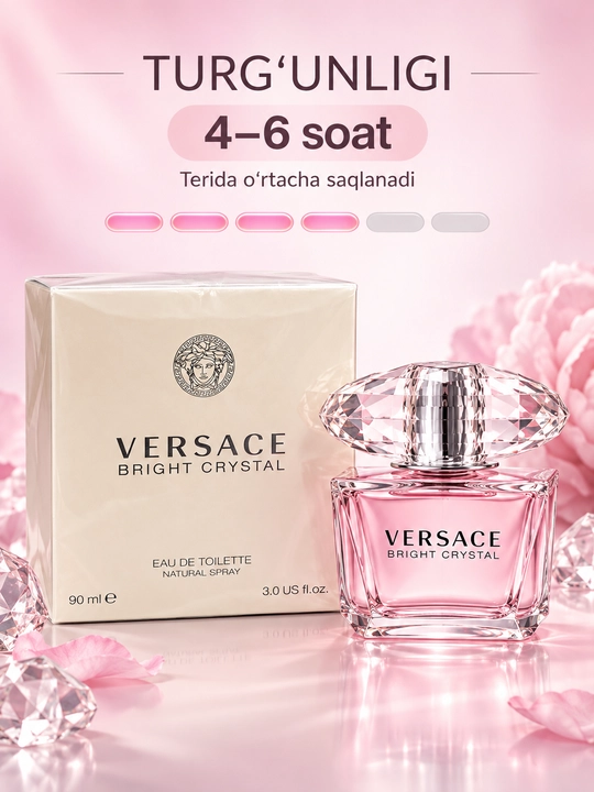 Ayollar uchun Versace Bright Crystal xushboylangan suvi, 90 ml, gul-meva iforli