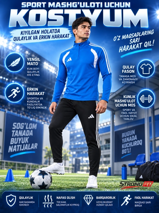Adidas erkaklar sport kiyimi dvoyka, ikki qismli komplekt, futbol va mashg‘ulot uchun - 