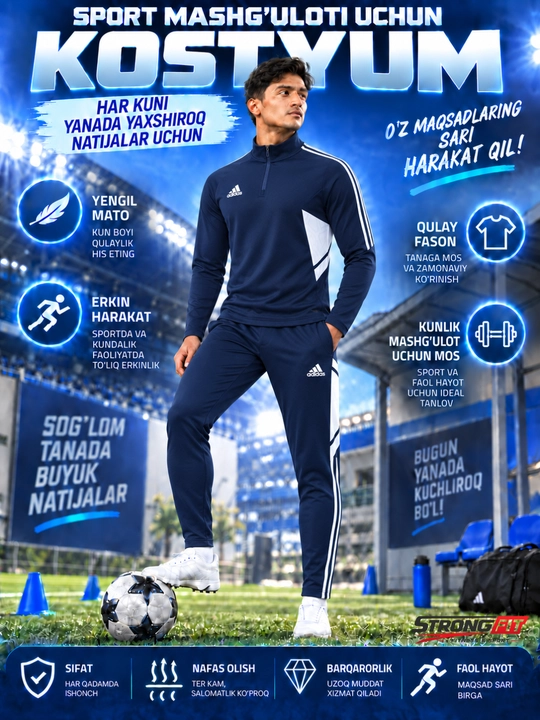 Adidas erkaklar sport kiyimi dvoyka, ikki qismli komplekt, futbol va mashg‘ulot uchun - 
