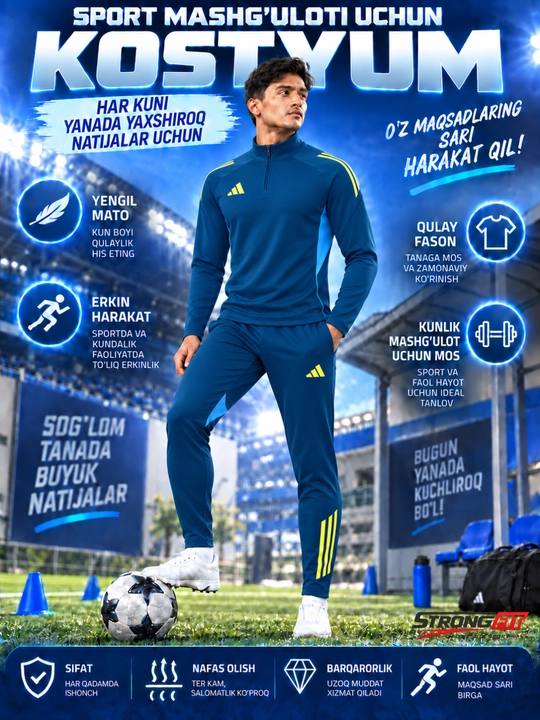 Adidas erkaklar sport kiyimi dvoyka, ikki qismli komplekt, futbol va mashg‘ulot uchun - 