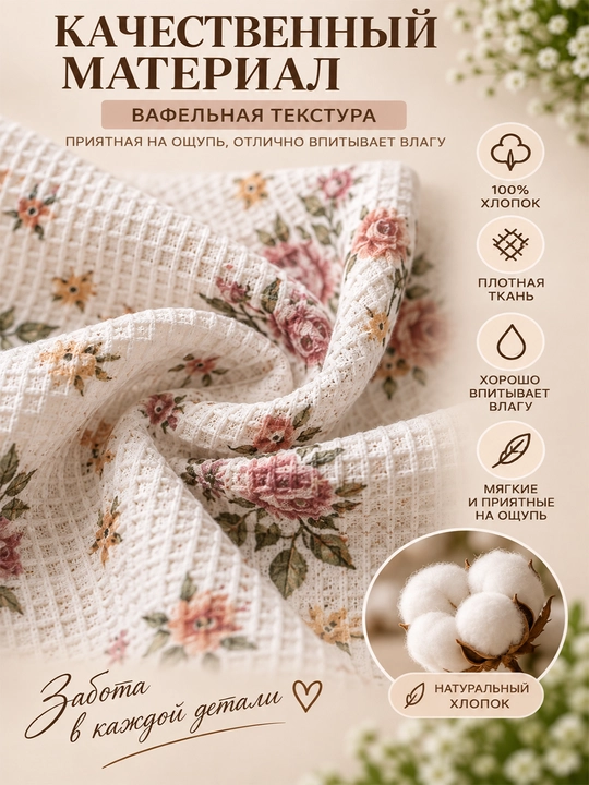 Gul naqshli va to‘rli hoshiyali vafli salfetka, 2 dona 60x40