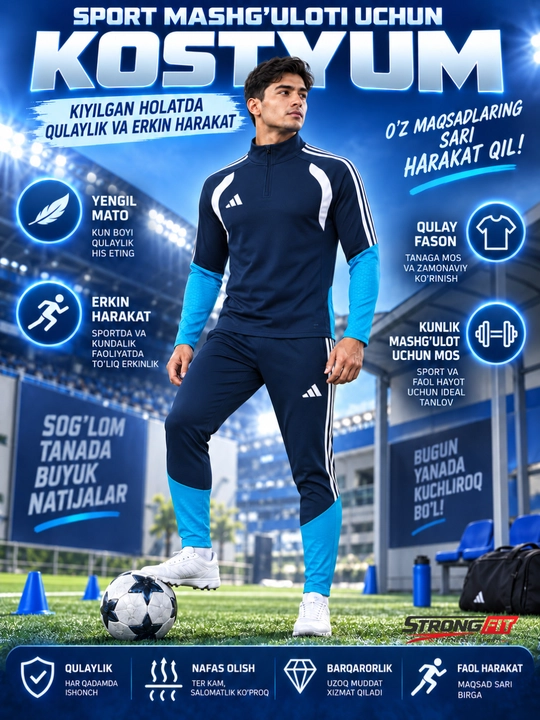 Adidas erkaklar sport kiyimi dvoyka, ikki qismli komplekt, futbol va mashg‘ulot uchun - 