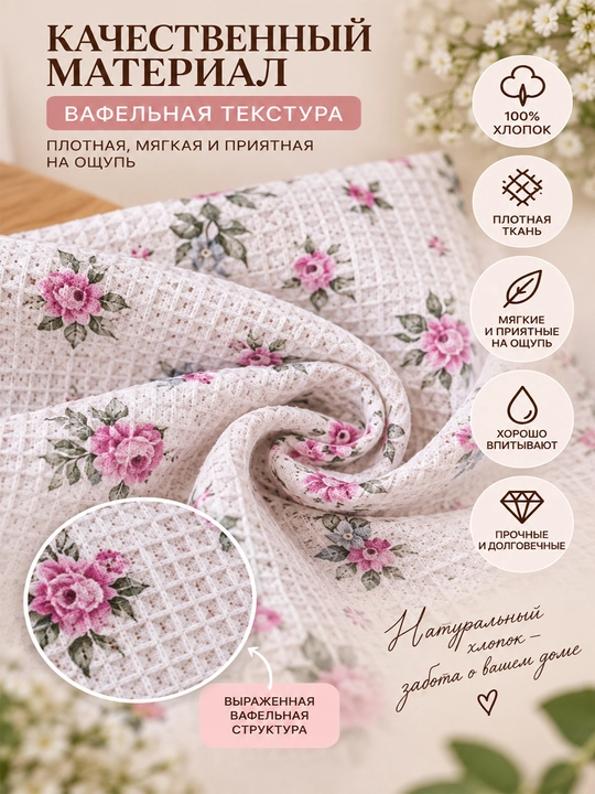 Gul naqshli va to‘rli hoshiyali vafli salfetka, 2 dona 60x40