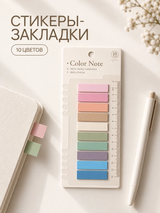 Yopishqoq stikerlar – 10 rangli pastel markerlar, eslatma va belgilash uchun - 