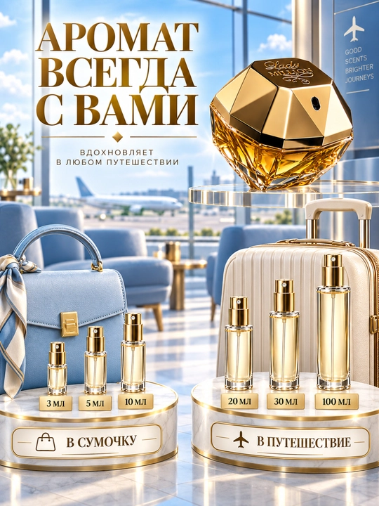 Paco Rabanne Lady Million ayollar atiri, gulli-mevali Eau de Parfum, mini parfyum, dekant