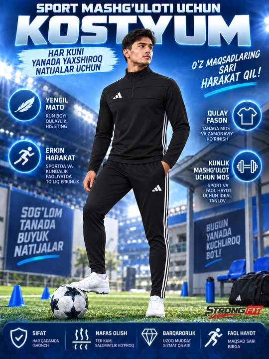 Adidas erkaklar sport kiyimi dvoyka, ikki qismli komplekt, futbol va mashg‘ulot uchun - 