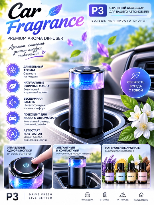 Ароматизатор для автомобиля Car Fragrance P3 аромадиффузор Auto Start Stop