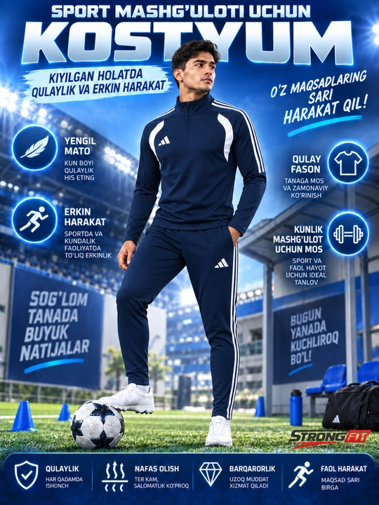 Adidas erkaklar sport kiyimi dvoyka, ikki qismli komplekt, futbol va mashg‘ulot uchun - 