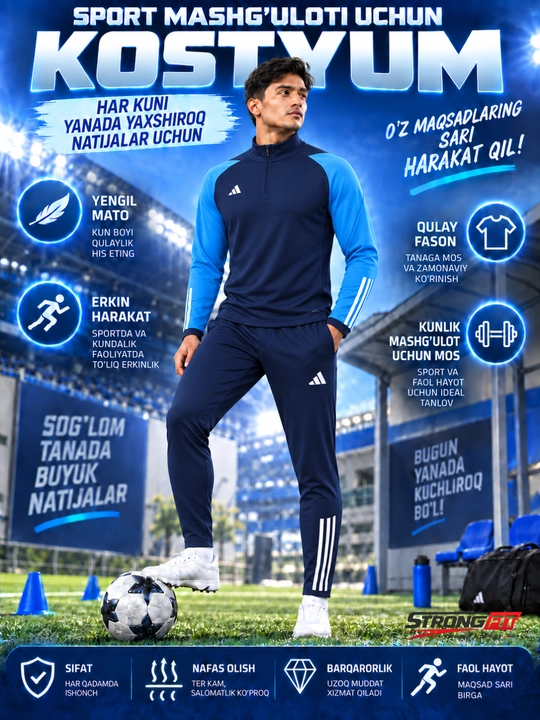 Adidas erkaklar sport kiyimi dvoyka, ikki qismli komplekt, futbol va mashg‘ulot uchun - 